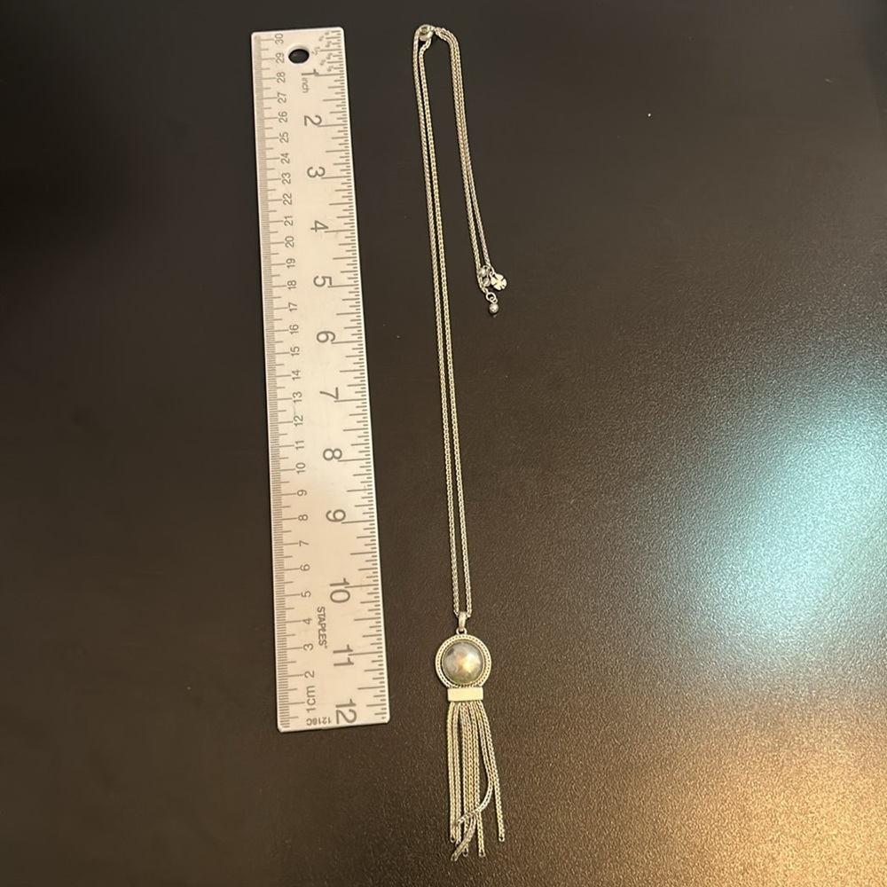 Adjustable length Lucky Brand Chain Necklace with Fringe #141. Silver tone - Picture 3 of 5
